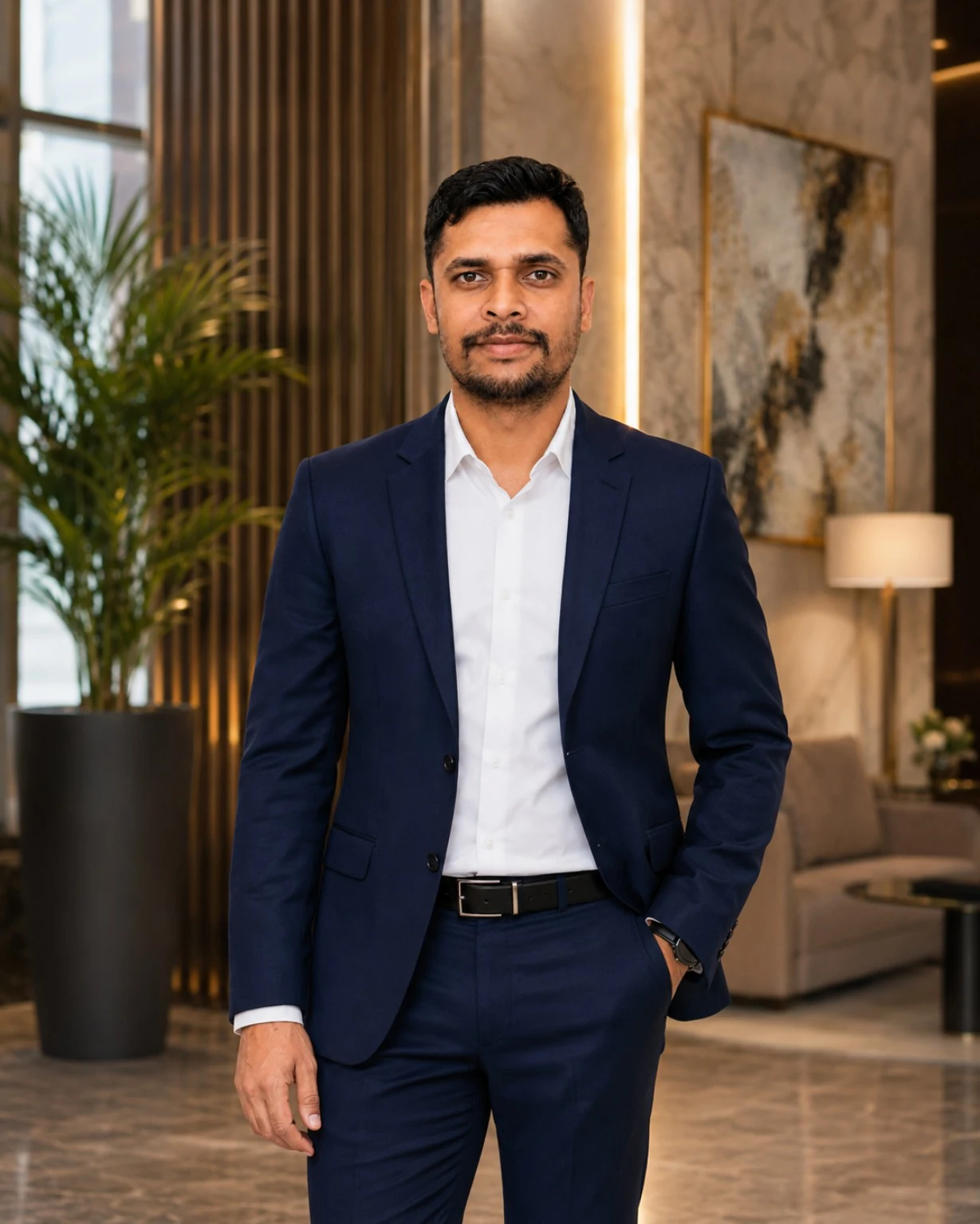Raju Kumar Mishra standing in executive interior