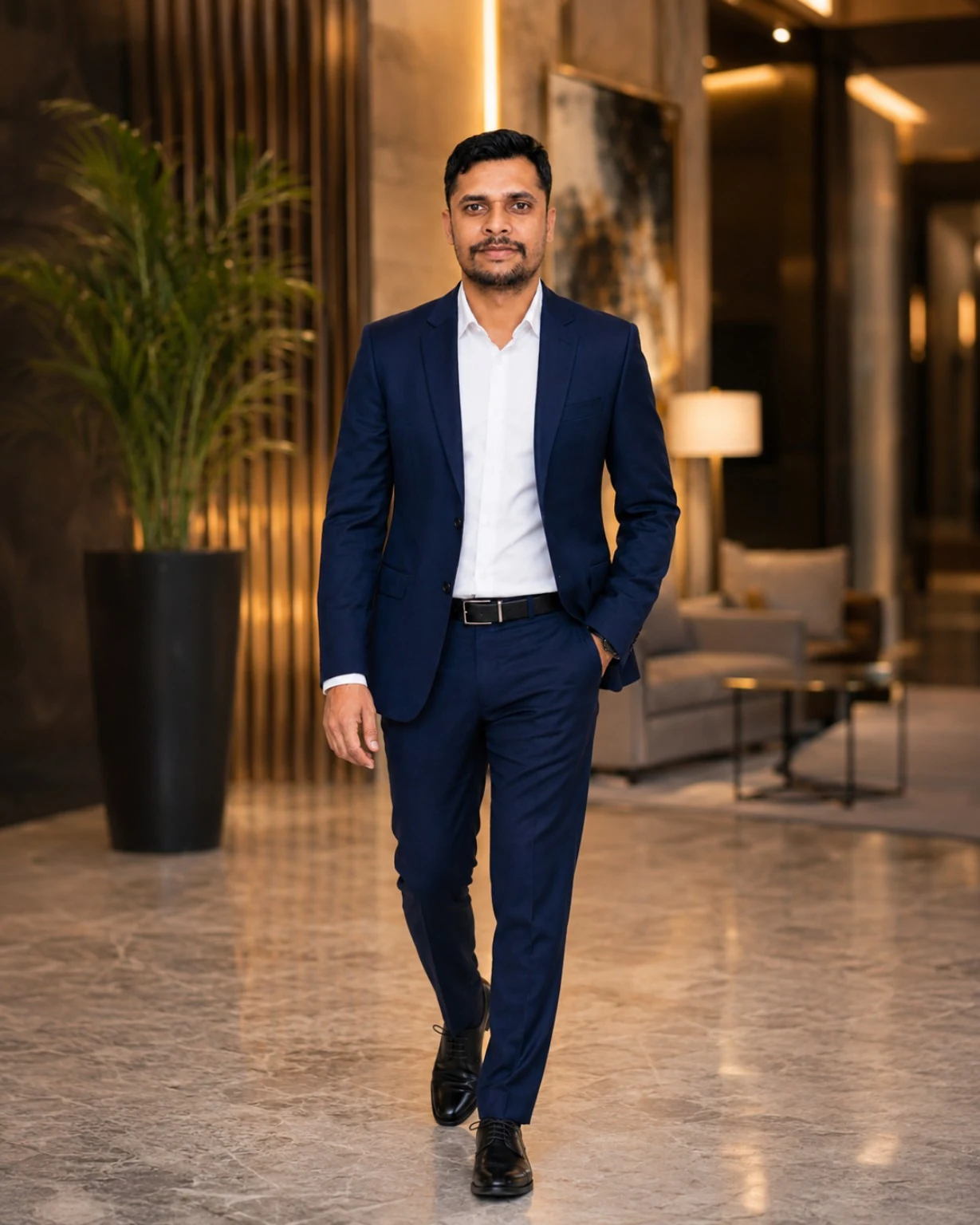 Raju Kumar Mishra walking in executive interior